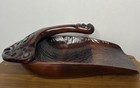 Incredible Maori Wood Scoop Bowl 13    New Zealand Hand Carved Paua Shell