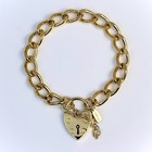 18k Gl Solid Vintage Style Faceted Curb Yellow Gold Bracelet With Heart Padlock