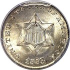 1853 Silver Three Cent  -  Pcgs Ms-67