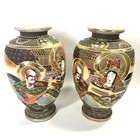 Vtg Set Of Japanese Royal Satsuma Moriage Vase Heavy Gold Gilt 3d Artwork Evc