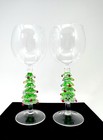 Christmas Tree Stem Wine Glass Hand Blown Art Set Green   Colorful Ornaments New