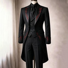 Black Men s Suit Embroidery Wedding Groom Tuxedo Evening Party Wear Long Coat