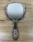 Vintage Silverplate Victorian Style Vanity Hand Held Mirror Raised Floral Design