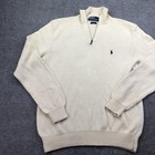 Polo By Ralph Lauren Sweater Mens Medium White 1 4 Zip Mock Neck Pony Logo