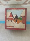 Vtg Hand Painted Russian Village Carved Pyrography Wooden Jewelry Trinket Box 4   