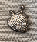 Vintage Sterling Silver Repouss   Heart Perfume Scent Snuff Bottle Pendant