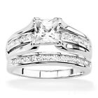 Stlos256-arti4317 His Hers  925 Sterling Silver Princess Wedding Ring   Titanium
