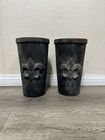 Vintage Antique Cast Iron Pair Of Decorative Garden 9 5  X 5 5  Pots planters