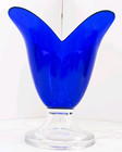 Studio Nova Hand Blown Cobalt Blue Tulip Art Glass Vase Clear Pedestal 7 