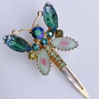 Vtg 1950s Butterfly Hair Clip Ab Rhinestones Frosted Molded Givre Glass Mid Cent