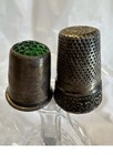 Antique Simons Bros Sterling Thimble Green Glass Stone Top  Portugal Silver Pair