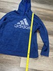 Adidas Men s Blue Solid Pullover Hoodie Xl Logo Hooded Pockets Drawstring