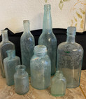 Vintage Old Aqua Medicine  Alcohol  Pharmacy - Lot Of 8 Bottles