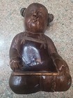 Chinese Hand Carved Wooden Sitting Child Japanese Asian  Dark Wood Art