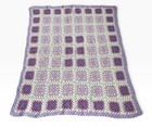 Vintage Handmade Crochet Granny Square Throw Blanket Afghan 46x57 Purple