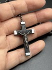 Vintage Black Wood W  Silver Rosary Prayer Beads Marked France Catholic Crucifix