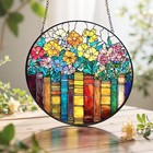 Book And Flower Stained Glass Suncatcher colorful Floral Bookcase Window Hanging