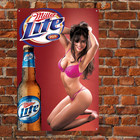 Vtg Miller Lite Sexy Girl Metal Sign For Man Cave Cafe Bar Pub Decor Beer Sign
