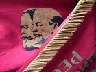 Soviet Era Red Satin Flag    3x5  Two Sided Lenin marx Commemorative Communist Vgc