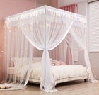 Princess Bed Canopy Mosquito Net - 4 Corners Post Curtain For Full Bed  white 