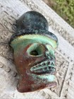 Mexican Folk Art Clay Day Of The Dead Top Hat Skull Mask Catrin Wall Hang Decor