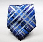 New Classic Check Black Blue Gray Jacquard Woven Silk Men s Tie Necktie