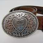 Justin Leather Belt Girls Size 24  Hope Heart Metal Buckle Made In Usa Top Grain