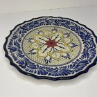 Hand Painted Expressions Mexican Platter 11 Inch Blue Yellow Floral Glazed