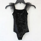 J crew Crewcuts Girls Black Velvet Ruffle Shoulder Gymnastic Leotard Size 6-7