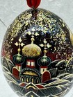 Hand Painted Signed Vintage Russian Folk Art Winter Scene Black Lacquer Wood Egg
