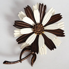 Large Vintage Metal Enamel Daisy Flower Brooch Pin Layered Petal Statement Signe