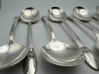 Set 8 International 1847 Rogers Silverplate First Love Round Gumbo Soup Spoons 