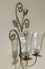 Vtg  Home Interior Wall Sconce Brass Double Arm Candle Holder Glass Votive Cups