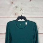 Gap Top Womens M Green Waffle Knit T-shirt Round Neck Long Sleeve Solid Thermal