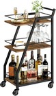 Bar Cart  3-tier Home Bar Serving Cart With Wheels  Drink Cart With Glass Hol   