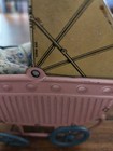 Antique German Ges Gesch Tin Lithograph Toy Doll Pram baby Carriage Pink Yellow 