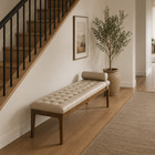 66  Upholstered End Of Bed Bench With Headrest Taupe Dark Walnut Legs