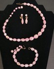 Vintage Japan Pink Silver Foil Art Glass Demi Parure Necklace Bracelet Earrings