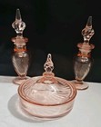 Vintage Tiffin Depression Glass Milady Pink Vanity Set Bottles Powder Dish Tray