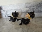Vintage Ceramic Elf pixie Figurines Set Of 2  Black Outfits  Hats  Sitter