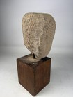 Antique Ancient  Thai Vietnam Southeast Asian Carved Buddha Head W Wood Base