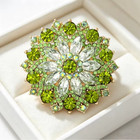 Vintage Green Crystal Flower Brooch Pin Gold Rhinestone Statement Jewelry Gift