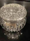 Antique Victorian Sterling Silver Repousse Cut Large Crystal Vanity Dresser Jar