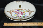Vintage Large Hand Painted France Porcelain Vanity Trinket Jewelry Box Signed