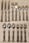Victorian Brutalist Sandcast Unmarked Stainless Flatware Set Of 14 Pieces Total