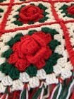 Vintage Handmade Crochet Knit 3d Red Rose Afghan Blanket Granny Square 42 X 52