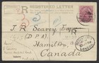 1899 Registered Envelope Madras India To Hamilton Canada Via London 1 Month Trip