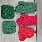Vintage B   D Christmas Hot Pads Pot Holders Oven Mitts Lot Of 5 Green Red
