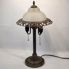 Vtg Art Deco Bronze Floral Frosted Glass 2 Lamp 23 5  X 13 
