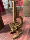 Brass Microscope Vintage Student Microscope 7  Rare Monocular Type W leather Box